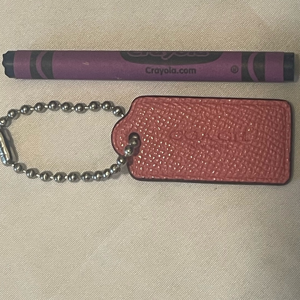 Coach pebbled Pink Leather hang Tag with Ball Chain
